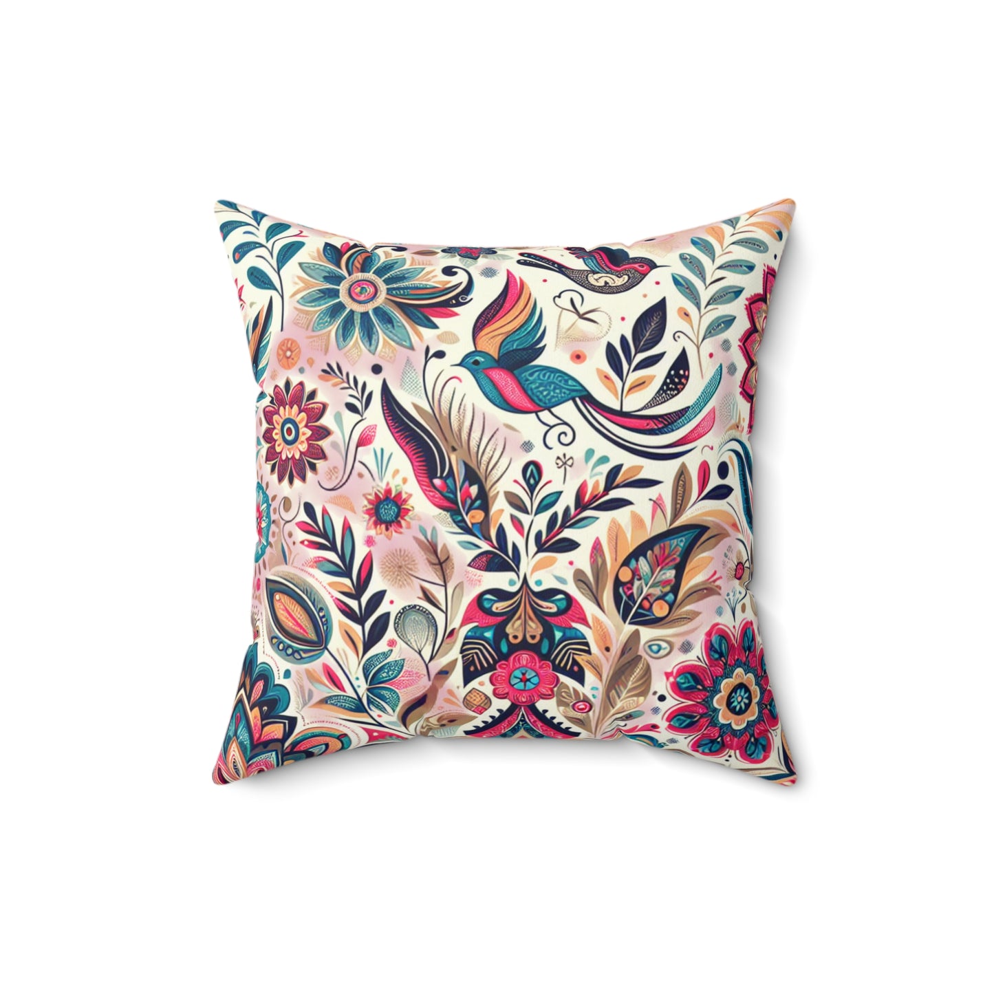 Bohemian Floral Faux Suede Square Pillow - Vibrant Decorative Cushion for Home Decor