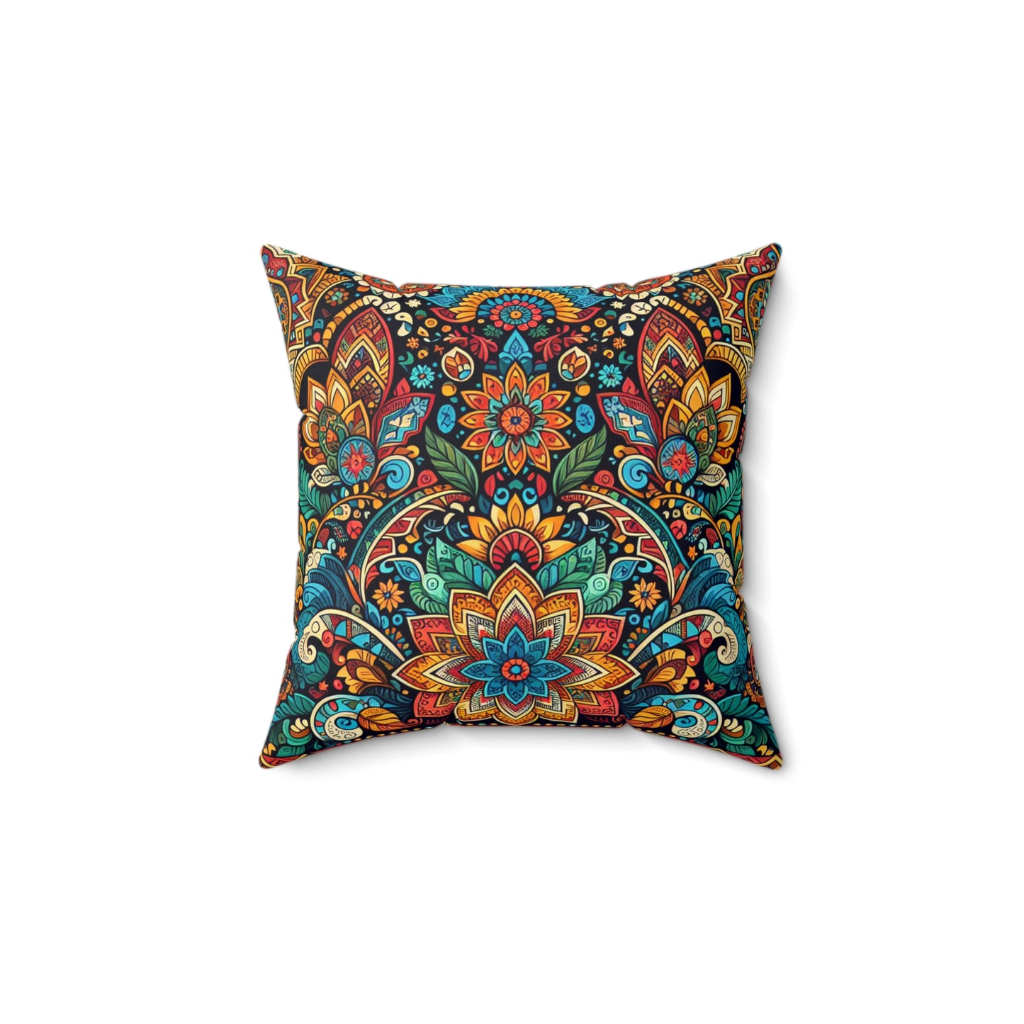 Bohemian Floral Faux Suede Square Pillow Cozy Home Decor, Vibrant Living Room Accent, Gift for All Occasions, Boho Style Cushion