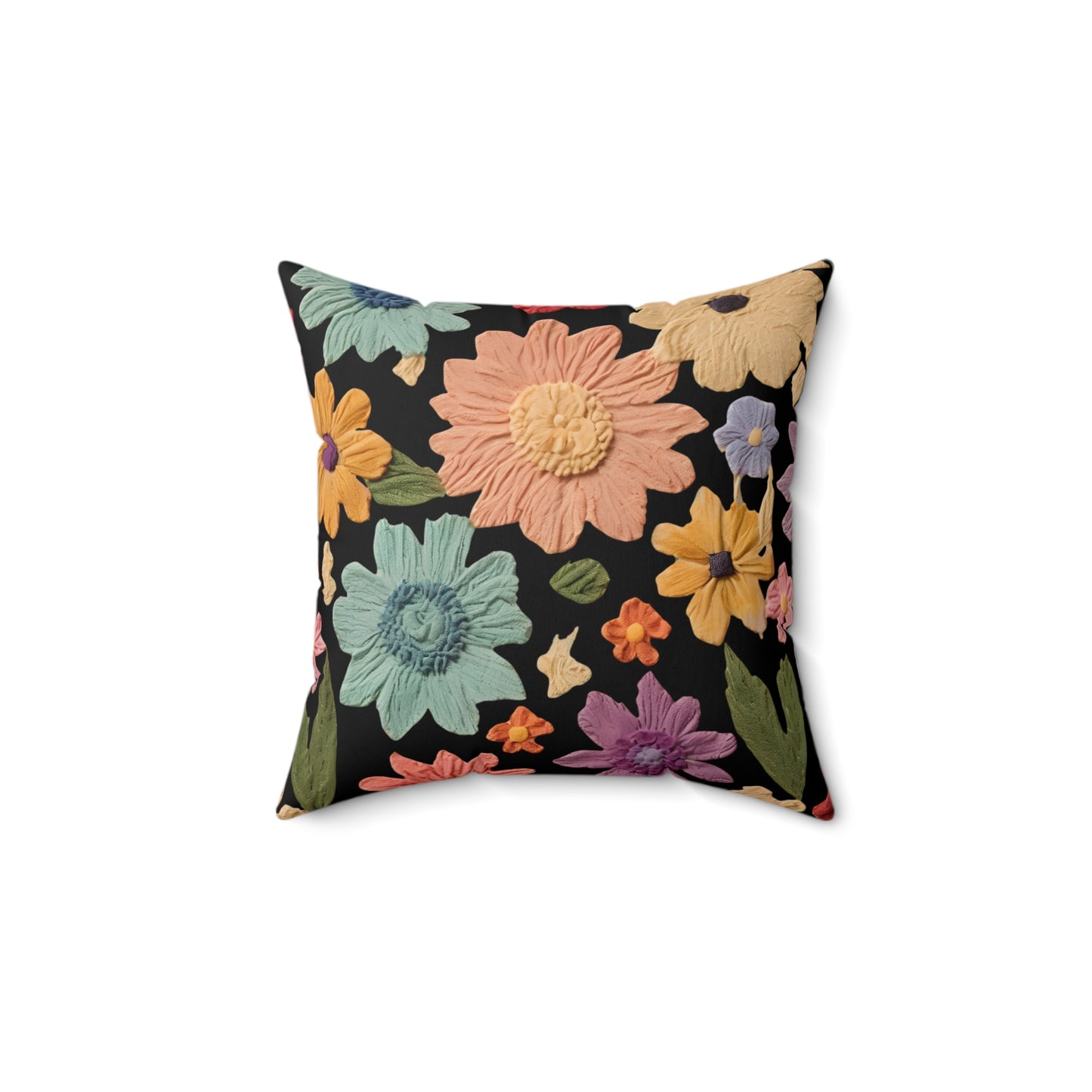 Botanical Faux Suede Throw Pillow - Colorful Floral Design