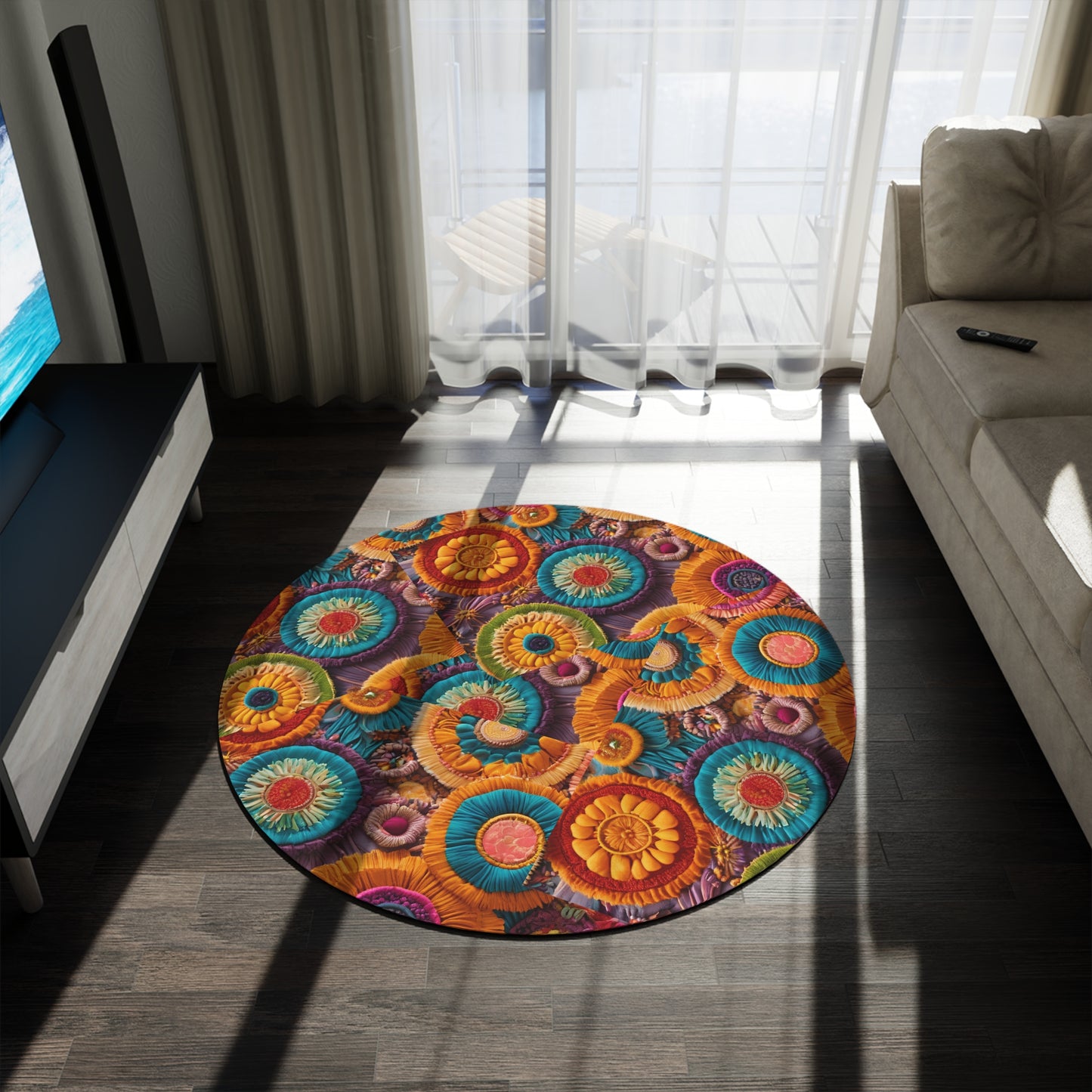 Vibrant Floral Round Rug - Bohemian Home Decor