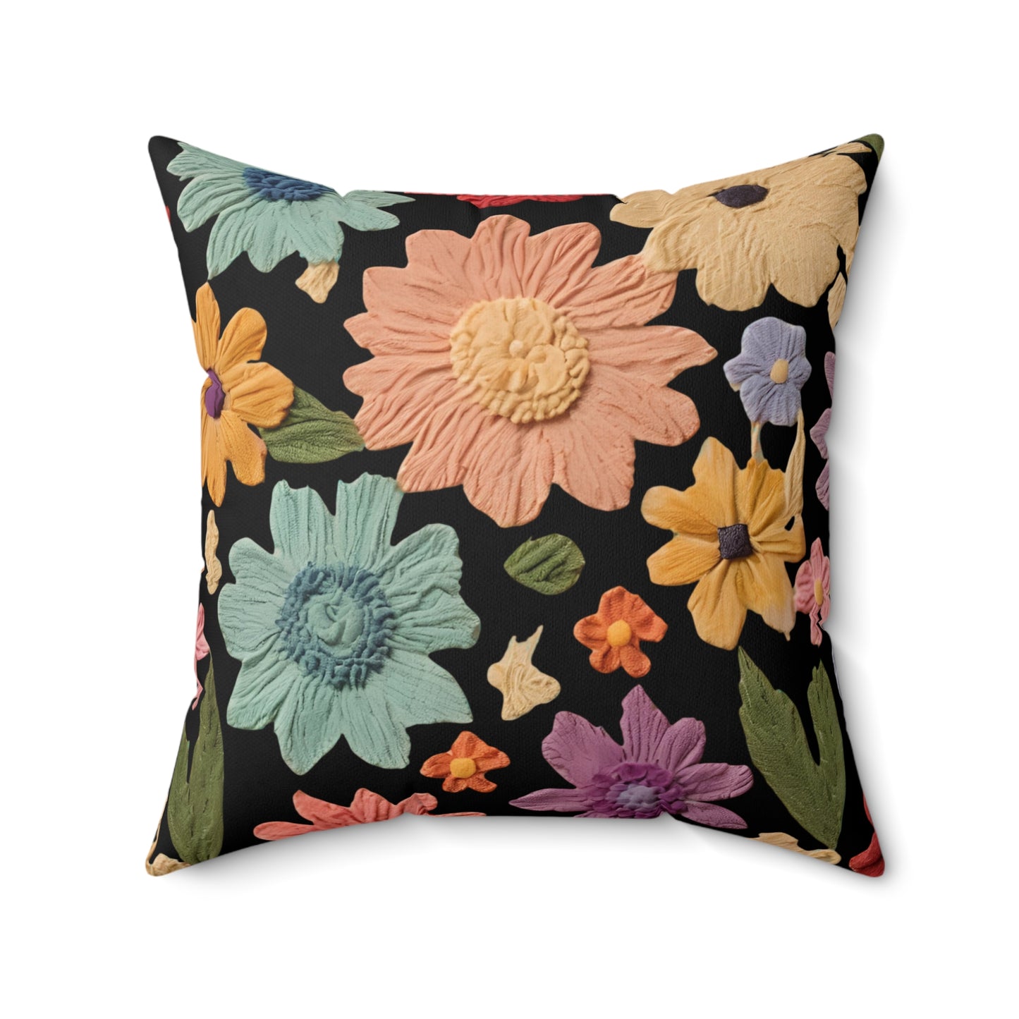 Botanical Faux Suede Throw Pillow - Colorful Floral Design