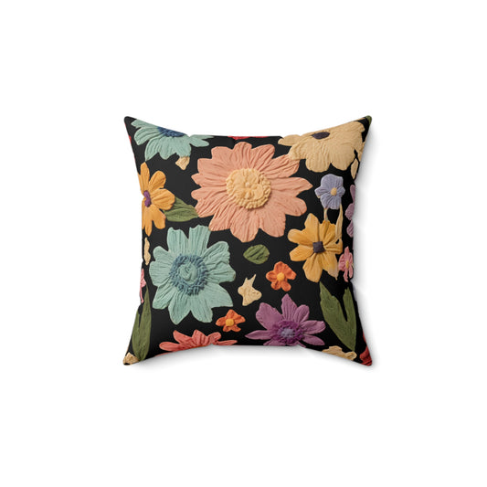 Botanical Faux Suede Throw Pillow - Colorful Floral Design