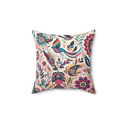 Bohemian Floral Faux Suede Square Pillow - Vibrant Decorative Cushion for Home Decor