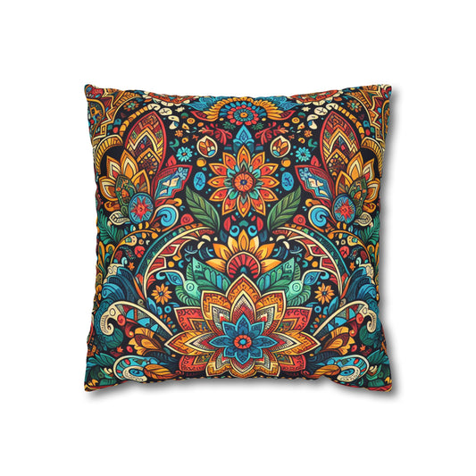 Bohemian Floral Pillowcase, Artistic Home Decor, Cozy Living Room Accent, Colorful Cushion Cover, Gift for Home Lovers