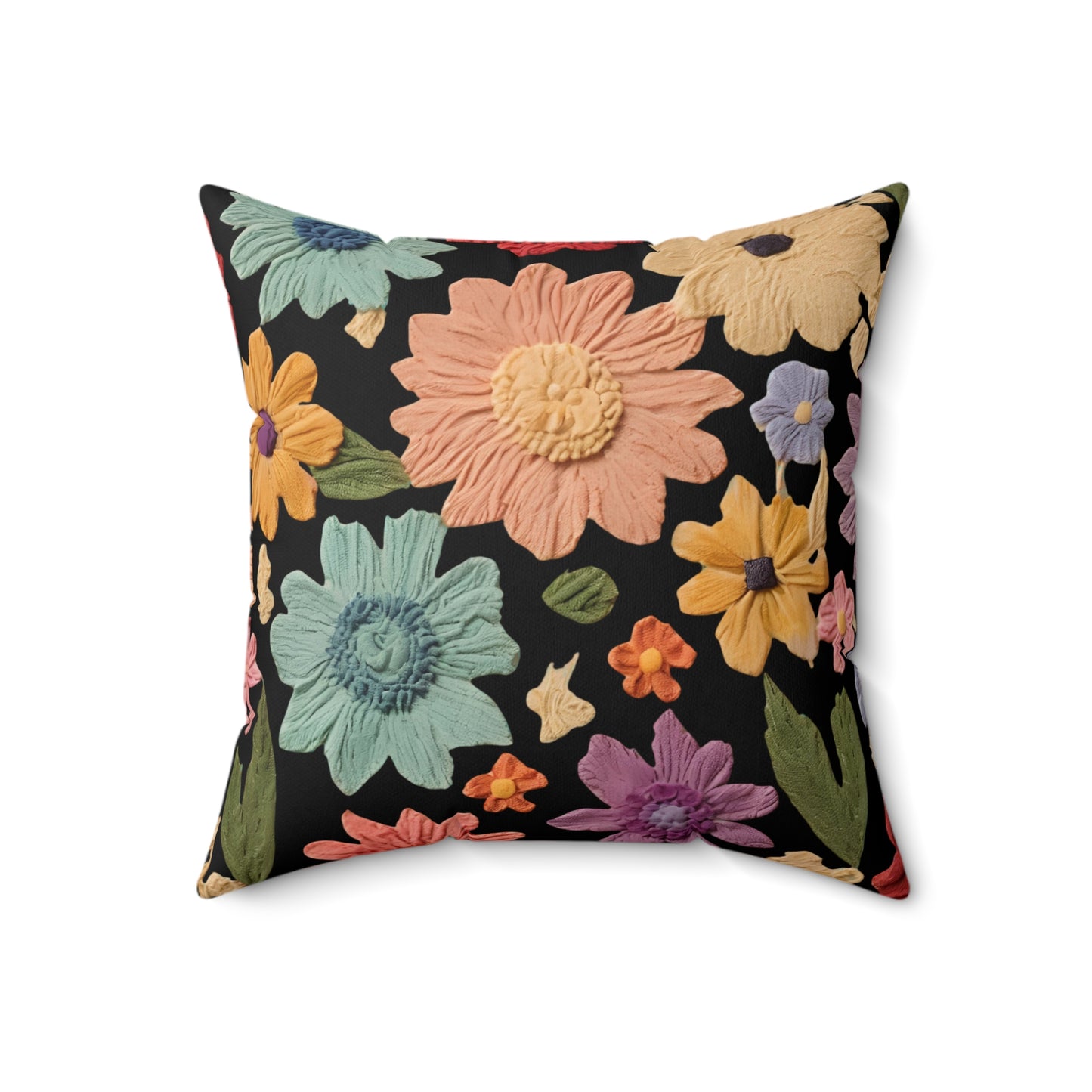 Botanical Faux Suede Throw Pillow - Colorful Floral Design