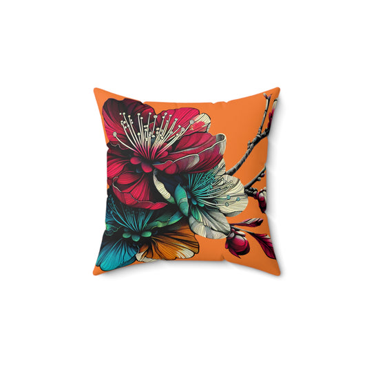 Vibrant Floral Faux Suede Pillow, Boho Home Decor, Colorful Cushion, Unique Gift for Her, Vibrant Housewarming Decoration, Seasonal Accent