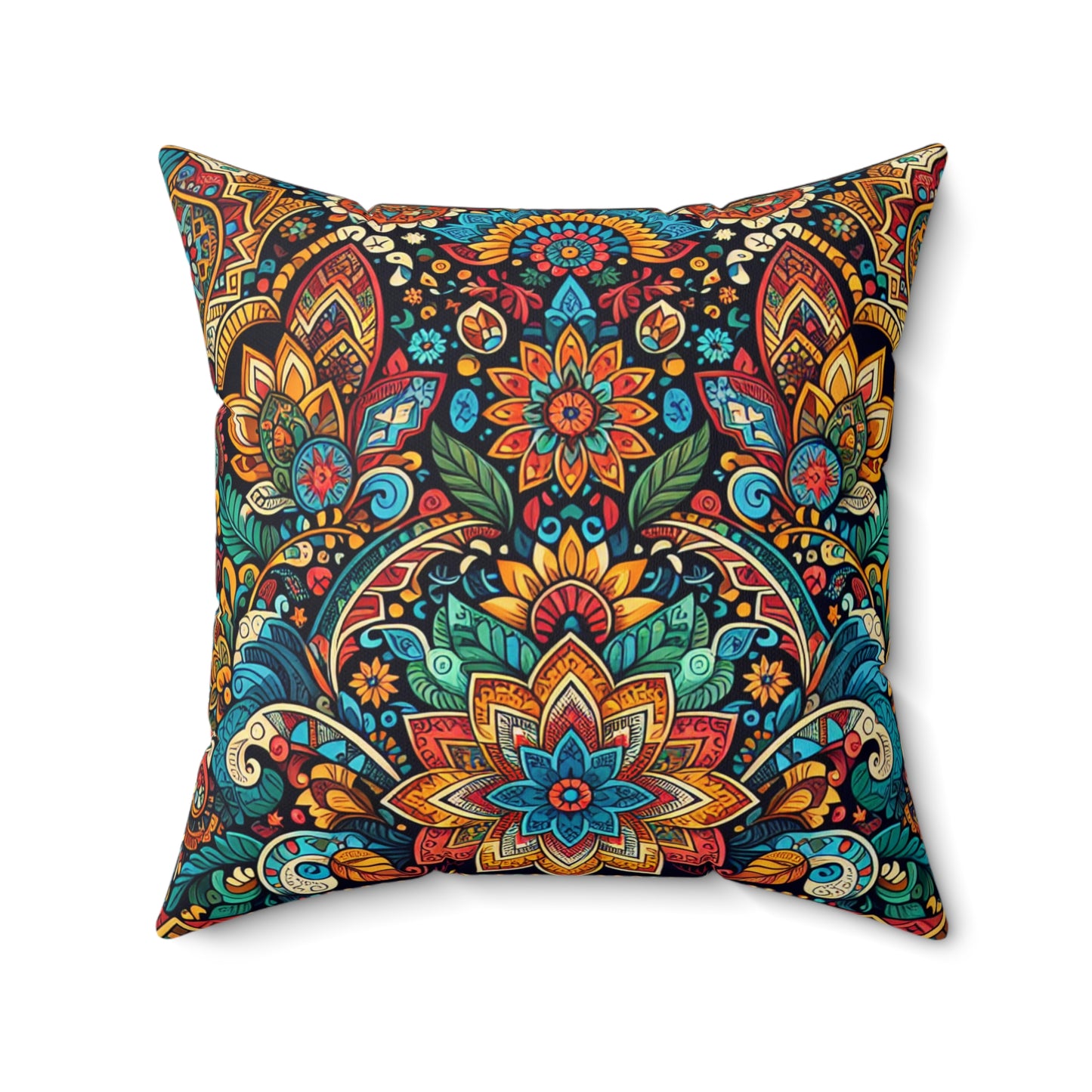 Bohemian Floral Faux Suede Square Pillow Cozy Home Decor, Vibrant Living Room Accent, Gift for All Occasions, Boho Style Cushion