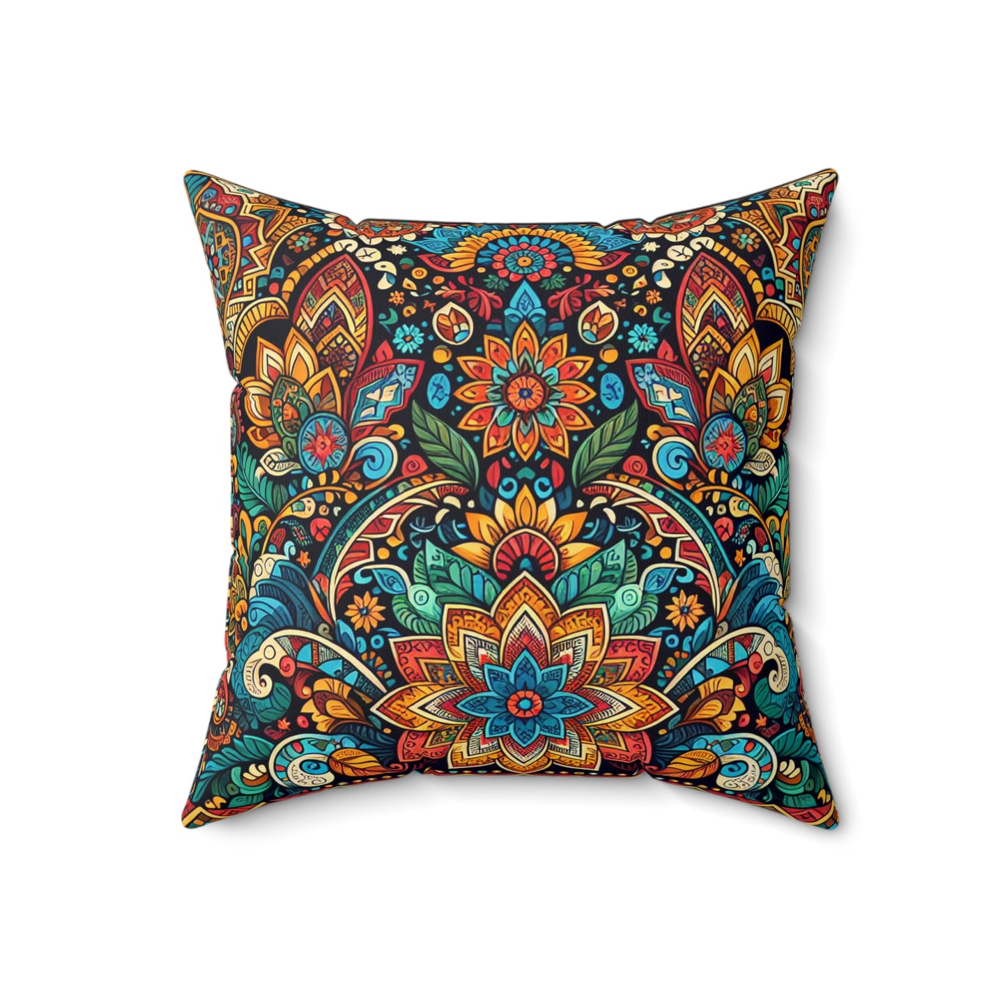 Bohemian Floral Faux Suede Square Pillow Cozy Home Decor, Vibrant Living Room Accent, Gift for All Occasions, Boho Style Cushion