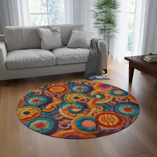 Vibrant Floral Round Rug - Bohemian Home Decor