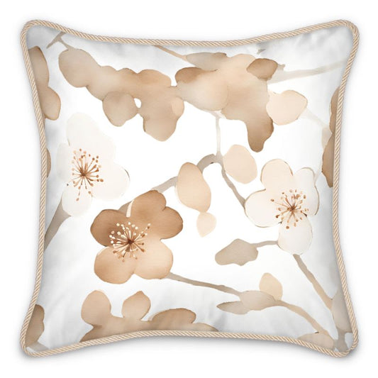 Neutral Floral Silk Pillow