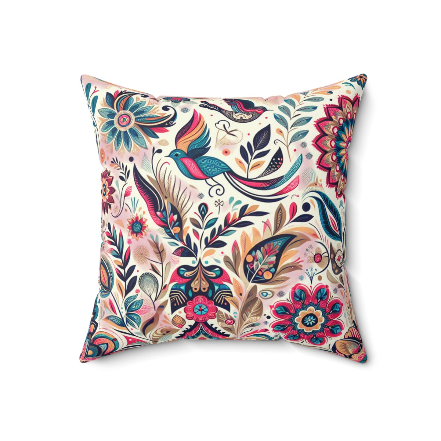 Bohemian Floral Faux Suede Square Pillow - Vibrant Decorative Cushion for Home Decor