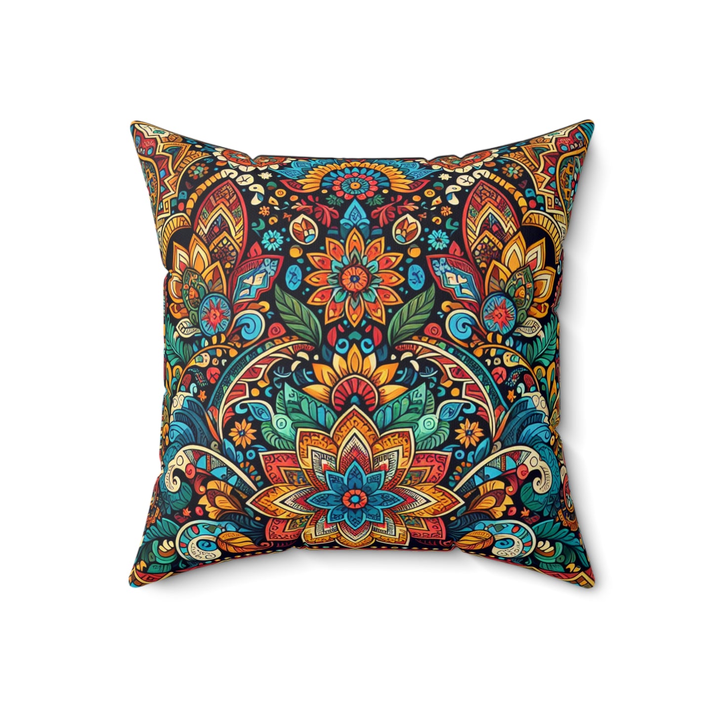 Bohemian Floral Faux Suede Square Pillow Cozy Home Decor, Vibrant Living Room Accent, Gift for All Occasions, Boho Style Cushion