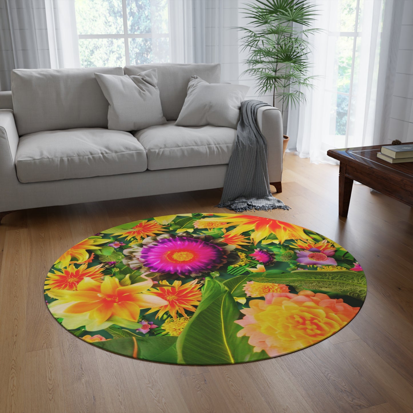 Vibrant Floral Round Rug - Nature-Inspired Home Decor