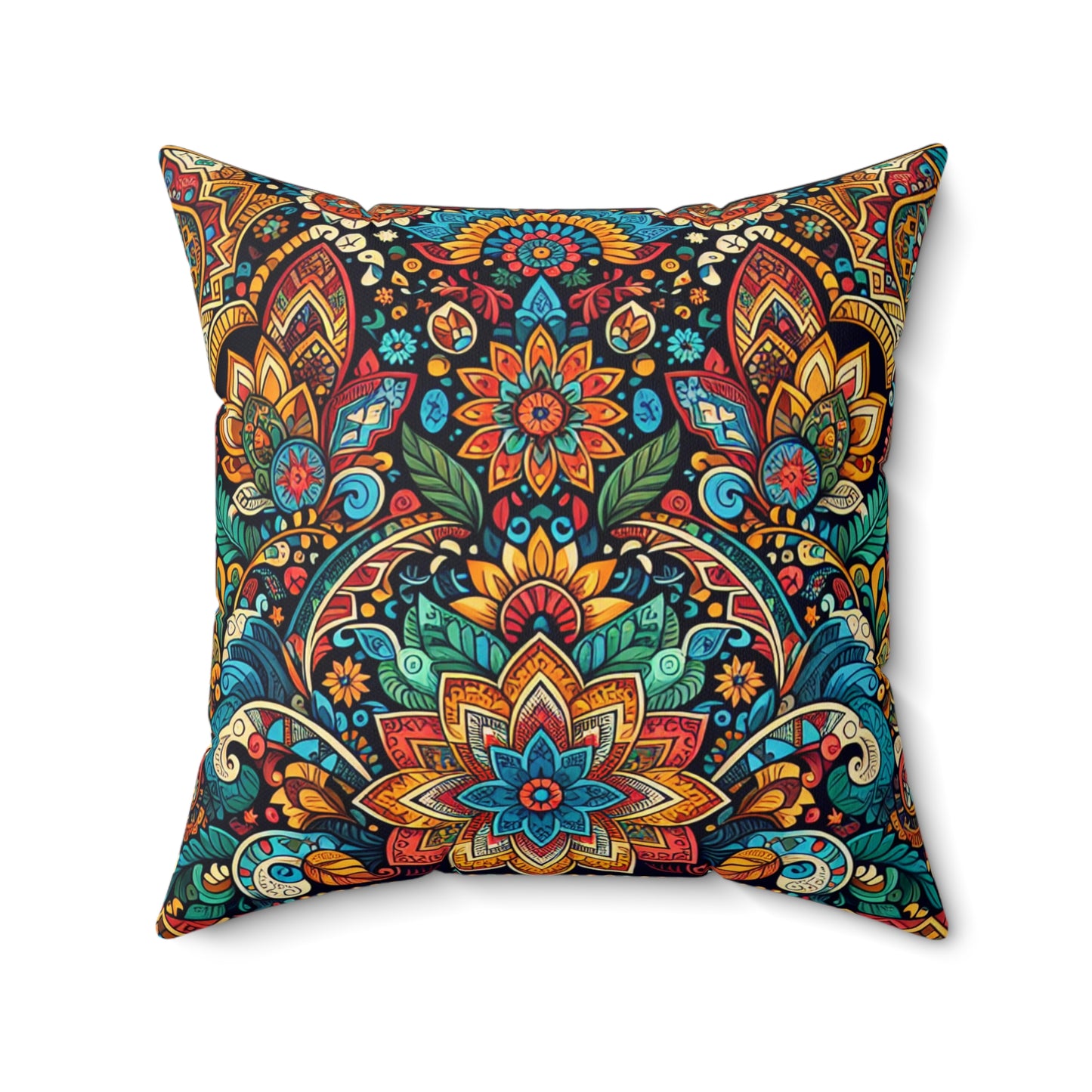 Bohemian Floral Faux Suede Square Pillow Cozy Home Decor, Vibrant Living Room Accent, Gift for All Occasions, Boho Style Cushion