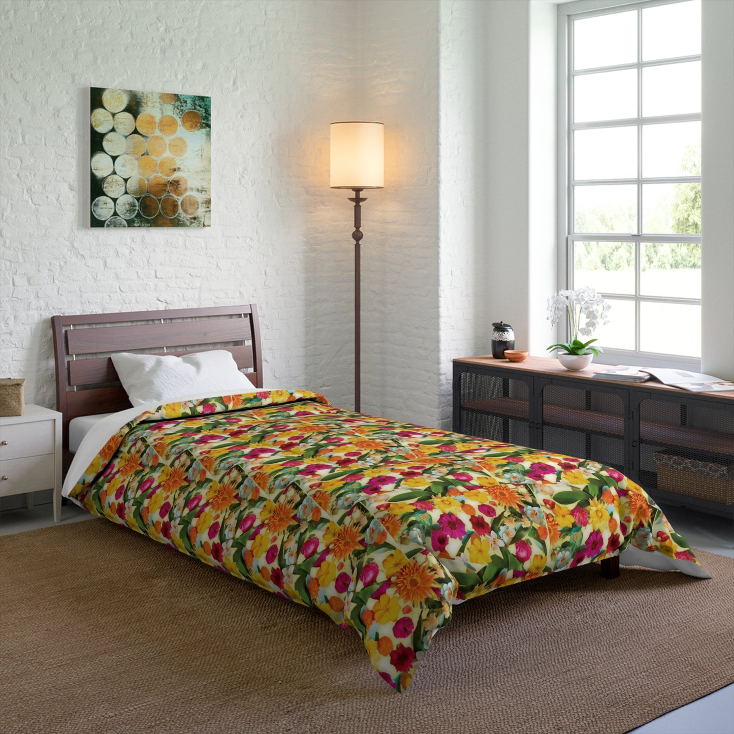 Floral Sunset Comforter | Vibrant Flower Print Bedding for Cozy Home Decor