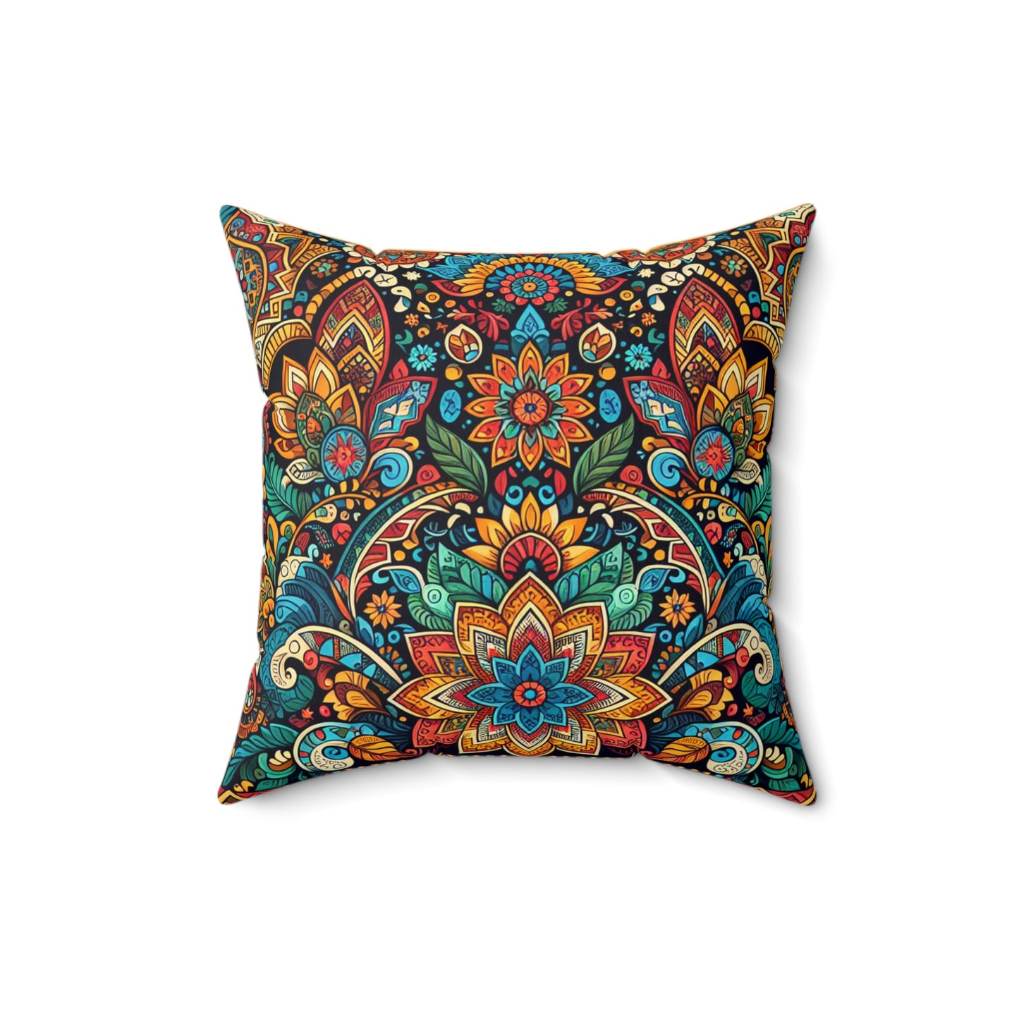 Bohemian Floral Faux Suede Square Pillow Cozy Home Decor, Vibrant Living Room Accent, Gift for All Occasions, Boho Style Cushion