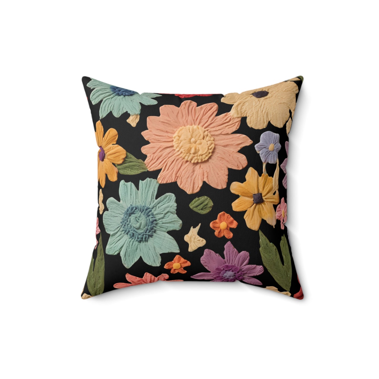 Botanical Faux Suede Throw Pillow - Colorful Floral Design