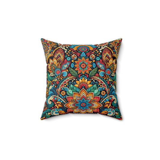 Bohemian Floral Faux Suede Square Pillow Cozy Home Decor, Vibrant Living Room Accent, Gift for All Occasions, Boho Style Cushion