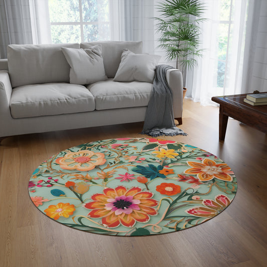 Colorful Floral Round Area Rug - Bohemian Decor for Living Room & Bedroom