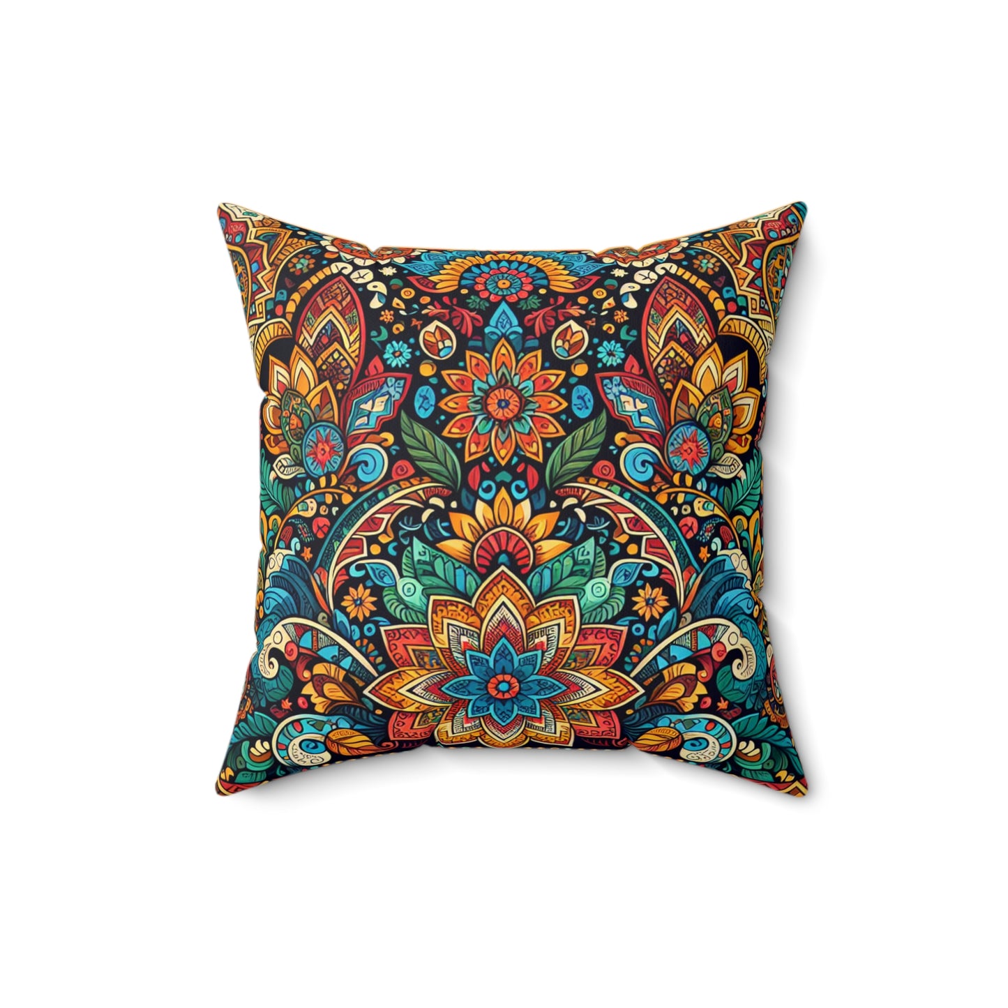 Bohemian Floral Faux Suede Square Pillow Cozy Home Decor, Vibrant Living Room Accent, Gift for All Occasions, Boho Style Cushion