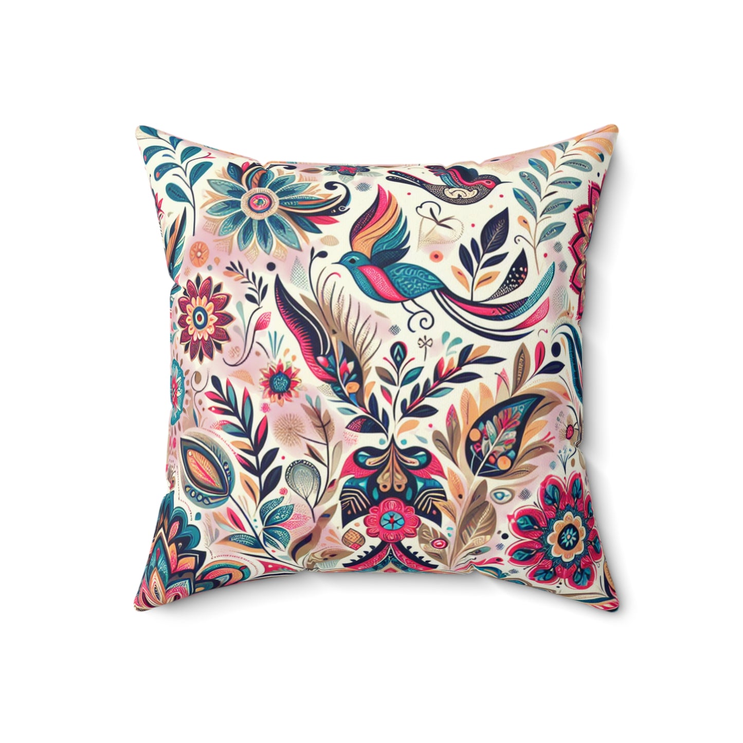 Bohemian Floral Faux Suede Square Pillow - Vibrant Decorative Cushion for Home Decor