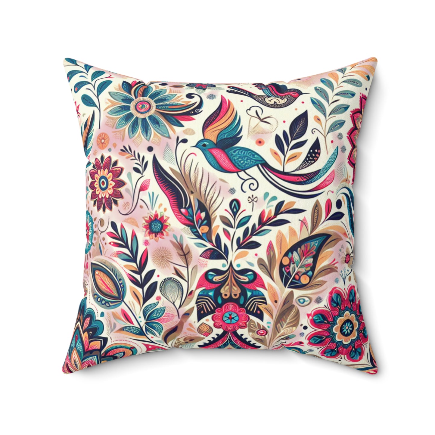 Bohemian Floral Faux Suede Square Pillow - Vibrant Decorative Cushion for Home Decor