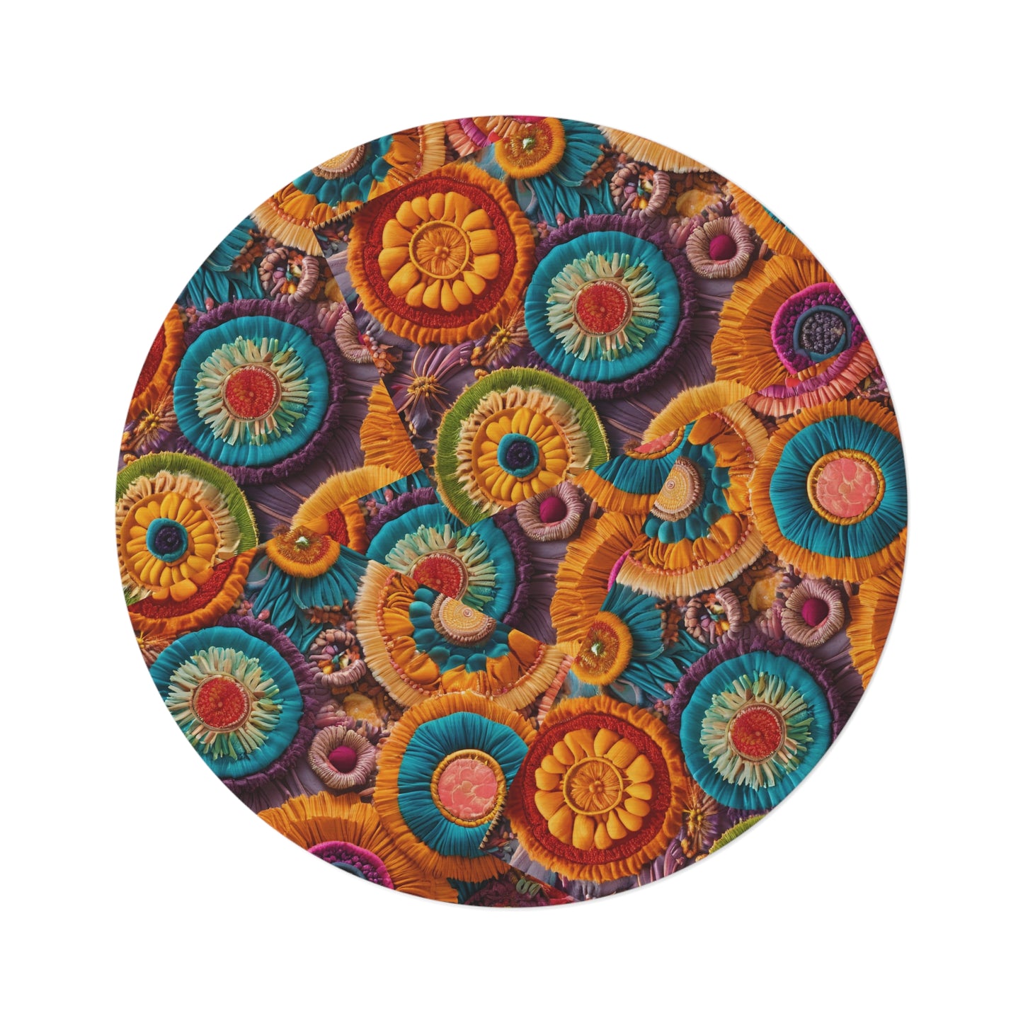 Vibrant Floral Round Rug - Bohemian Home Decor