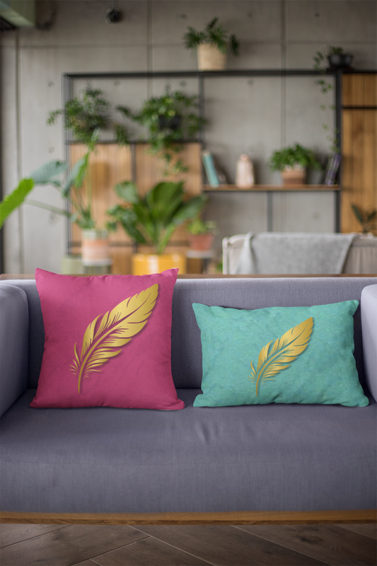 Golden Feather Throw Pillows